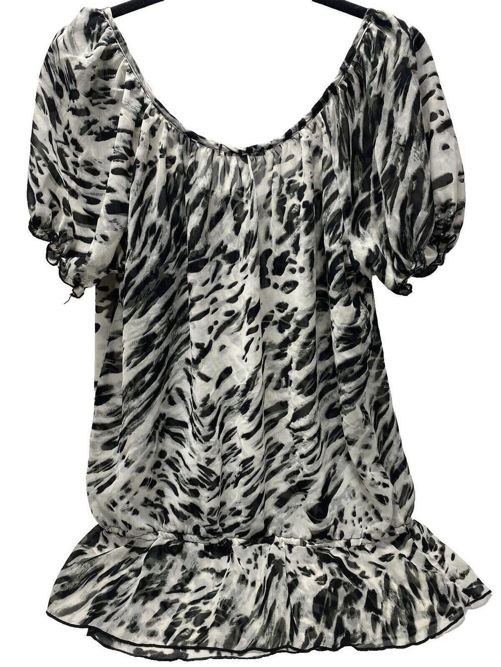 Women’s Black & White Tiger Print Dress Shirt, Size 1X, Good Condition - Picture 3 of 13
